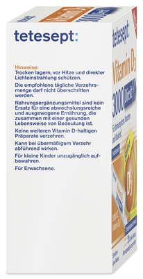 Sie sehen eine Packung TETESEPT Vitamin D3 3000 Direct Stick 20 St., Produktbild: 03 TETESEPT Vitamin D3 3000 Direct Stick 20 St., A-Nr.: 6007115 - 03