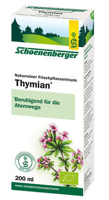 Sie sehen eine Packung Schoenenberger Bio-Pflanzentrunk Thymian, Produktbild: 01 Schoenenberger Bio-Pflanzentrunk Thymian, A-Nr.: 4321511 - 01