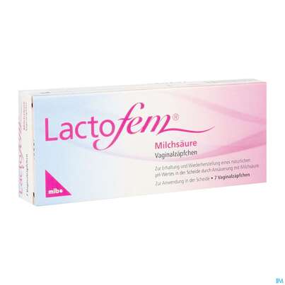 Sie sehen eine Packung Lactofem Milchsaeure Vaginalzaepfchen 7st, Produktbild: 02 Lactofem Milchsaeure Vaginalzaepfchen 7st, A-Nr.: 5923525 - 02