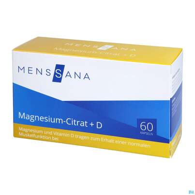Sie sehen eine Packung Magnesium Citrat +d Kapseln Menssana 60st, Produktbild: 03 Magnesium Citrat +d Kapseln Menssana 60st, A-Nr.: 4358566 - 03