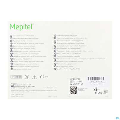 Sie sehen eine Packung Netzauflagen Mepitel Silikon Steril 8x10cm 5st, Produktbild: 04 Netzauflagen Mepitel Silikon Steril 8x10cm 5st, A-Nr.: 4743258 - 04
