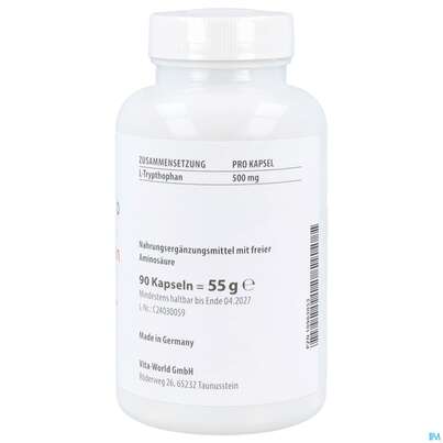 L-tryptophan Kapseln 500mg -naturheilp. Vegi 90st, A-Nr.: 4846604 - 04