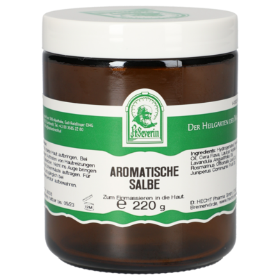 Sie sehen eine Packung AROMATISCHE SALBE 220 G, Produktbild: 01 AROMATISCHE SALBE 220 G, A-Nr.: 4854526 - 01
