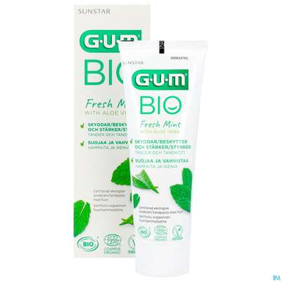 Sie sehen eine Packung Zahnpaste Gum Bio Aloe Vera +peffer- Minze Bu-70 75ml, Produktbild: 09 Zahnpaste Gum Bio Aloe Vera +peffer- Minze Bu-70 75ml, A-Nr.: 5398154 - 09