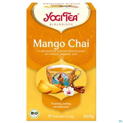 Sie sehen eine Packung Yogi Tea Bio Mango Chai 34,0g 17st, Produktbild: 02 Yogi Tea Bio Mango Chai 34,0g 17st, A-Nr.: 5961342 - 02
