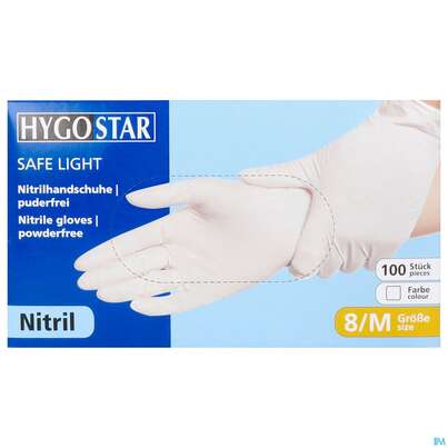 Sie sehen eine Packung Untersuchungshandschuhe Nitril/unsteril Puderfrei/hypoallergen Safe Light Weiss M 27059 100st, Produktbild: 01 Untersuchungshandschuhe Nitril/unsteril Puderfrei/hypoallergen Safe Light Weiss M 27059 100st, A-Nr.: 3049403 - 01