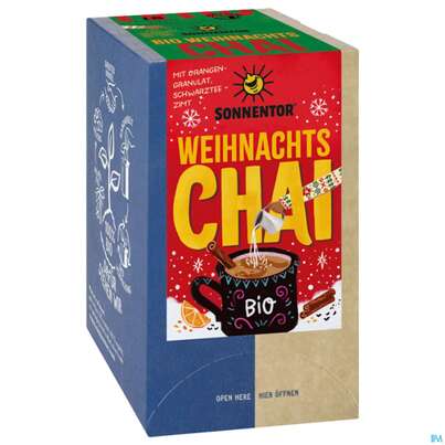 Sie sehen eine Packung Sonnentor Weihnachts Chai Bio Aufgussbeutel 02342 18st, Produktbild: 01 Sonnentor Weihnachts Chai Bio Aufgussbeutel 02342 18st, A-Nr.: 5988714 - 01