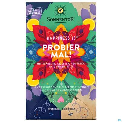 Sie sehen eine Packung Sonnentor Tee/bio Happiness Is Tee Probier Mal Neu 02313 20st, Produktbild: 02 Sonnentor Tee/bio Happiness Is Tee Probier Mal Neu 02313 20st, A-Nr.: 5696383 - 02