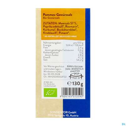 Sonnentor Gewuerz Gewuerzsalz Pommes Bio 01259 130g, A-Nr.: 5913627 - 04
