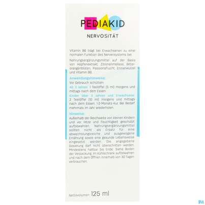 Sie sehen eine Packung Pediakid Nervositaet Ped06 125ml, Produktbild: 05 Pediakid Nervositaet Ped06 125ml, A-Nr.: 5735516 - 05