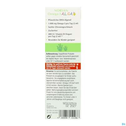 Omega -3 Norsan Oel/alga F Kinder Zitrone 50ml, A-Nr.: 5825969 - 04