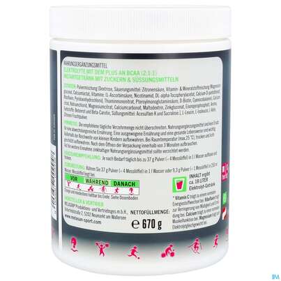 Sie sehen eine Packung Melasan/sport Sportgetraenk Bcaa Himbeer Zitrone 670g, Produktbild: 05 Melasan/sport Sportgetraenk Bcaa Himbeer Zitrone 670g, A-Nr.: 5304609 - 05