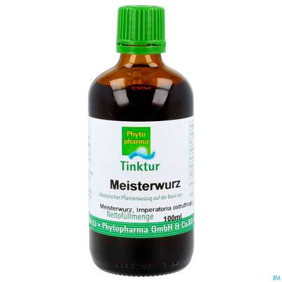 Sie sehen eine Packung Meisterwurz Tinktur Imperatoria Ostruthium Phytopharma 100ml, Produktbild: 01 Meisterwurz Tinktur Imperatoria Ostruthium Phytopharma 100ml, A-Nr.: 5393292 - 01