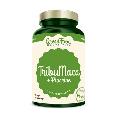 Sie sehen eine Packung GreenFood Nutrition TribuMaca 90 Kapseln, Produktbild: 01 GreenFood Nutrition TribuMaca 90 Kapseln, A-Nr.: 5634413 - 01