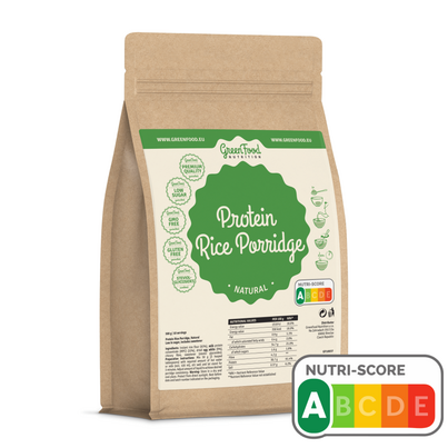 Sie sehen eine Packung GreenFood Nutrition Protein-Reisbrei 500g Natural, Produktbild: 01 GreenFood Nutrition Protein-Reisbrei 500g Natural, A-Nr.: 5833590 - 01