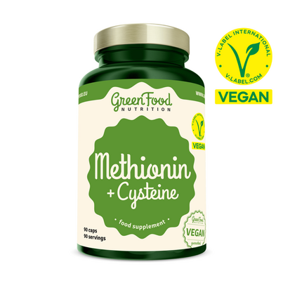 Sie sehen eine Packung GreenFood Nutrition Methionin + Cysteine 90 Kapseln, Produktbild: 01 GreenFood Nutrition Methionin + Cysteine 90 Kapseln, A-Nr.: 5634531 - 01