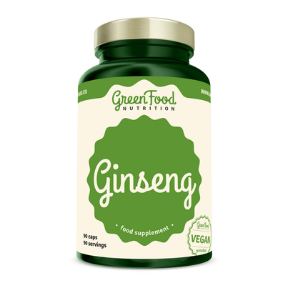 Sie sehen eine Packung GreenFood Nutrition Ginseng 90 Kapseln, Produktbild: 01 GreenFood Nutrition Ginseng 90 Kapseln, A-Nr.: 6004192 - 01