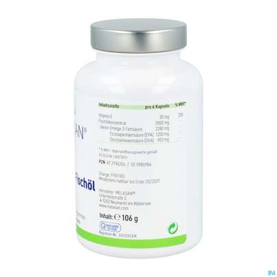 Sie sehen eine Packung Omega -3 Fischoel Kapseln Melasan 500mg 180st, Produktbild: 05 Omega -3 Fischoel Kapseln Melasan 500mg 180st, A-Nr.: 2796204 - 05