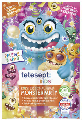 Sie sehen eine Packung TETESEPT Kids Badesalz Monsterparty, Produktbild: 02 TETESEPT Kids Badesalz Monsterparty, A-Nr.: 6021262 - 02