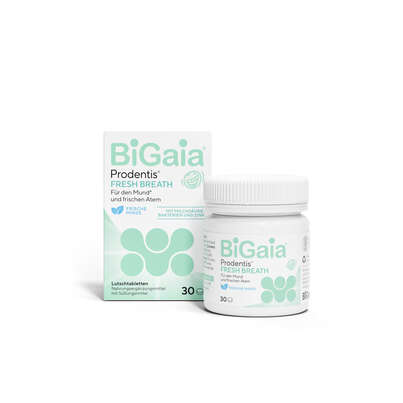 Sie sehen eine Packung BiGaia® Prodentis® FRESH BREATH Lutschtabletten, Produktbild: 01 BiGaia® Prodentis® FRESH BREATH Lutschtabletten, A-Nr.: 6022362 - 01