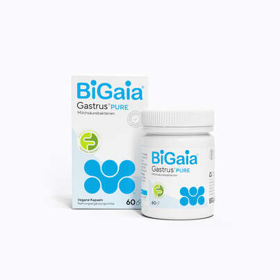 Sie sehen eine Packung BiGaia® Gastrus® PURE Kapseln, Produktbild: 01 BiGaia® Gastrus® PURE Kapseln, A-Nr.: 6022391 - 01