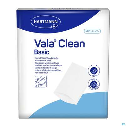 Sie sehen eine Packung Waschhandschuhe Valaclean Basic 50st, Produktbild: 01 Waschhandschuhe Valaclean Basic 50st, A-Nr.: 2369471 - 01