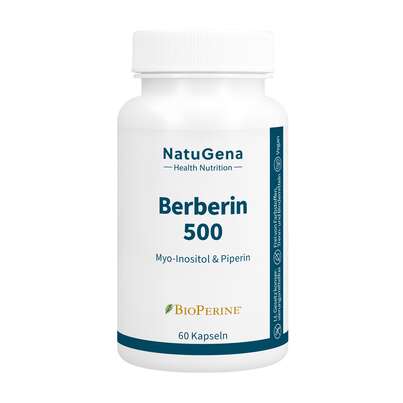 Sie sehen eine Packung NatuGena Berberin 500 Kapseln, Produktbild: 01 NatuGena Berberin 500 Kapseln, A-Nr.: 6011909 - 01