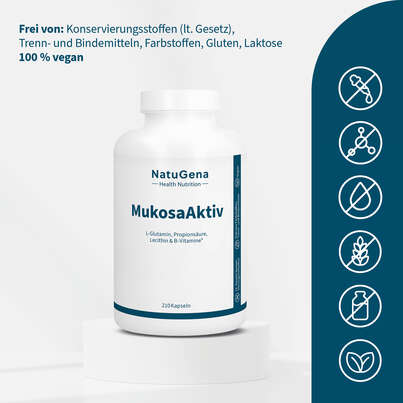 Sie sehen eine Packung NatuGena MukosaAktiv Kapseln, Produktbild: 03 NatuGena MukosaAktiv Kapseln, A-Nr.: 6027974 - 03