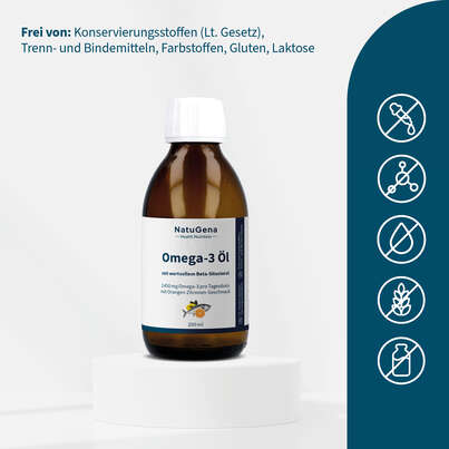 Sie sehen eine Packung NatuGena Omega-3 Nat.Fischöl 2450 mg Orangen-Zitronenaroma, Produktbild: 04 NatuGena Omega-3 Nat.Fischöl 2450 mg Orangen-Zitronenaroma, A-Nr.: 6011938 - 04