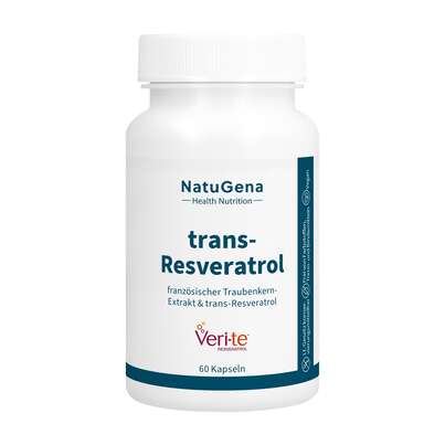 Sie sehen eine Packung NatuGena trans-Reveratrol Kapseln, Produktbild: 01 NatuGena trans-Reveratrol Kapseln, A-Nr.: 6011996 - 01