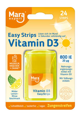 Sie sehen eine Packung Mara expert Vitamin D3 Easy Strips, Produktbild: 01 Mara expert Vitamin D3 Easy Strips, A-Nr.: 6027098 - 01