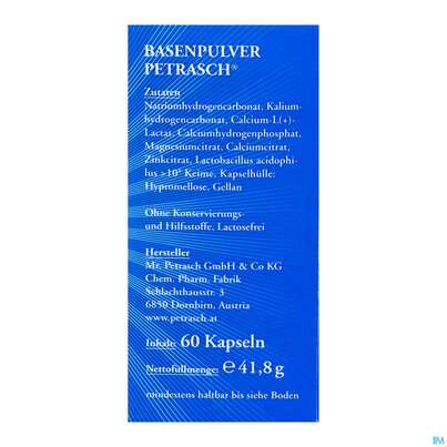 Sie sehen eine Packung Basen Pulver Kapseln/petrasch Duenndarmloeslich 60st, Produktbild: 08 Basen Pulver Kapseln/petrasch Duenndarmloeslich 60st, A-Nr.: 2486981 - 08