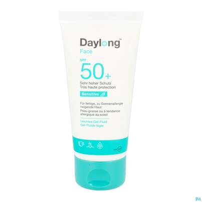 Sie sehen eine Packung Sonnenprodukte Daylong/sensitive Face Gel-fluid Spf50+ 50ml, Produktbild: 11 Sonnenprodukte Daylong/sensitive Face Gel-fluid Spf50+ 50ml, A-Nr.: 5688171 - 11