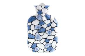 Wärmflasche Plüschbezug Steine bleu/weiß 2,0L, A-Nr.: 4755190 - 01