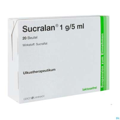 Sie sehen eine Packung Sucralan Orale Susp 1g/5ml Btl 20st, Produktbild: 02 Sucralan Orale Susp 1g/5ml Btl 20st, A-Nr.: 1286429 - 02