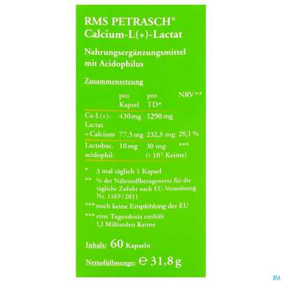 Rms-petrasch Kapseln +acidophilus Calcium L (+) Lactat Petrasch 60st, A-Nr.: 2332479 - 04