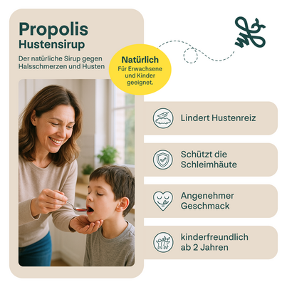 Sie sehen eine Packung Propolis Hustensirup, Produktbild: 03 Propolis Hustensirup, A-Nr.: 6022706 - 03