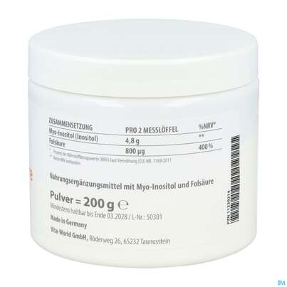 Inositol Pulver +folsaeure Vegan -vita World 200g, A-Nr.: 4843965 - 05