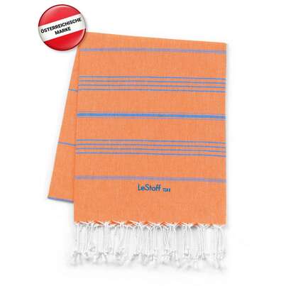 Sie sehen eine Packung LeStoff Hamamtuch Orange-Sky Blue, Produktbild: 02 LeStoff Hamamtuch Orange-Sky Blue, A-Nr.: 5839753 - 02