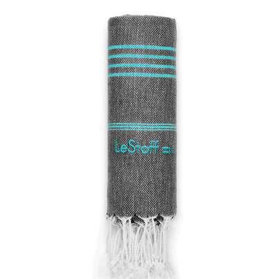 Sie sehen eine Packung LeStoff Hamamtuch Anthrazite-Aqua, Produktbild: 01 LeStoff Hamamtuch Anthrazite-Aqua, A-Nr.: 5839859 - 01