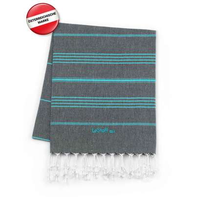 Sie sehen eine Packung LeStoff Hamamtuch Anthrazite-Aqua, Produktbild: 02 LeStoff Hamamtuch Anthrazite-Aqua, A-Nr.: 5839859 - 02