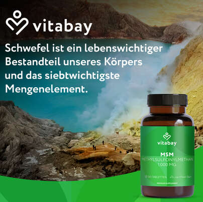 Sie sehen eine Packung Vitabay MSM - Methylsulfonylmethan 1.000 mg, Produktbild: 02 Vitabay MSM - Methylsulfonylmethan 1.000 mg, A-Nr.: 6049013 - 02