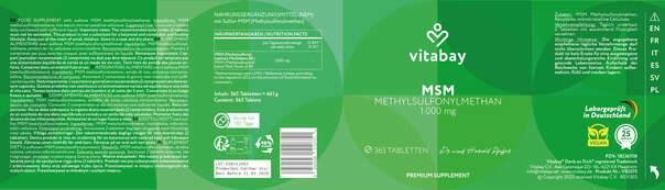 Sie sehen eine Packung Vitabay MSM - Methylsulfonylmethan 1.000 mg, Produktbild: 09 Vitabay MSM - Methylsulfonylmethan 1.000 mg, A-Nr.: 6049013 - 09
