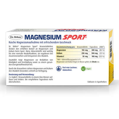 Sie sehen eine Packung Dr. Böhm Magnesium Sport Brausetabletten, Produktbild: 06 Dr. Böhm Magnesium Sport Brausetabletten, A-Nr.: 2745709 - 06