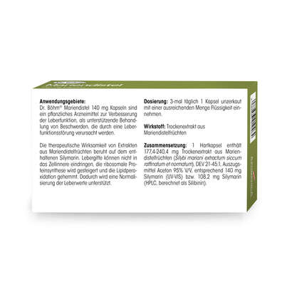 Sie sehen eine Packung Dr. Böhm Mariendistel, Produktbild: 06 Dr. Böhm Mariendistel, A-Nr.: 3922378 - 06