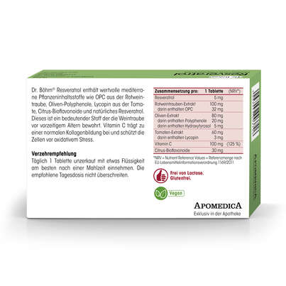 Sie sehen eine Packung Dr. Böhm Resveratrol Anti-Aging, Produktbild: 06 Dr. Böhm Resveratrol Anti-Aging, A-Nr.: 2979695 - 06