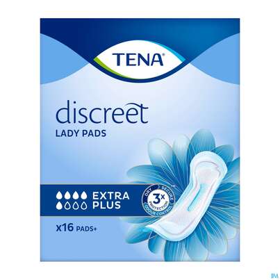 Sie sehen eine Packung Inkontinenz Tena/lady Discreet Einlage Extra Plus 761662 16st, Produktbild: 01 Inkontinenz Tena/lady Discreet Einlage Extra Plus 761662 16st, A-Nr.: 5184105 - 01