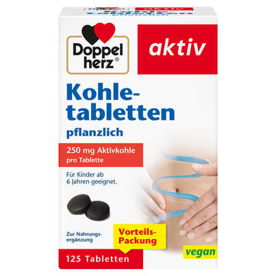 Sie sehen eine Packung Doppelherz Kohletabletten pflanzlich, Produktbild: 01 Doppelherz Kohletabletten pflanzlich, A-Nr.: 6027477 - 01