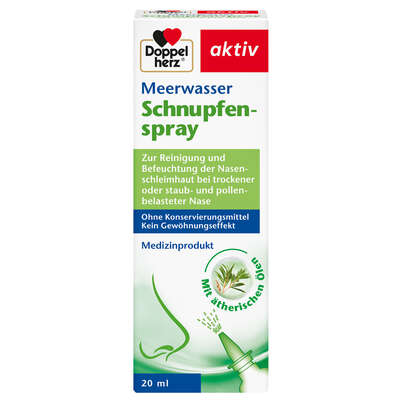 Sie sehen eine Packung Doppelherz Meerwasser Schnupfenspray - Mit ätherischen Ölen, Produktbild: 01 Doppelherz Meerwasser Schnupfenspray - Mit ätherischen Ölen, A-Nr.: 5677090 - 01