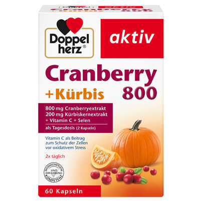 Sie sehen eine Packung Doppelherz Cranberry + Kürbis + Vitamin C + Selen, Produktbild: 01 Doppelherz Cranberry + Kürbis + Vitamin C + Selen, A-Nr.: 3821246 - 01